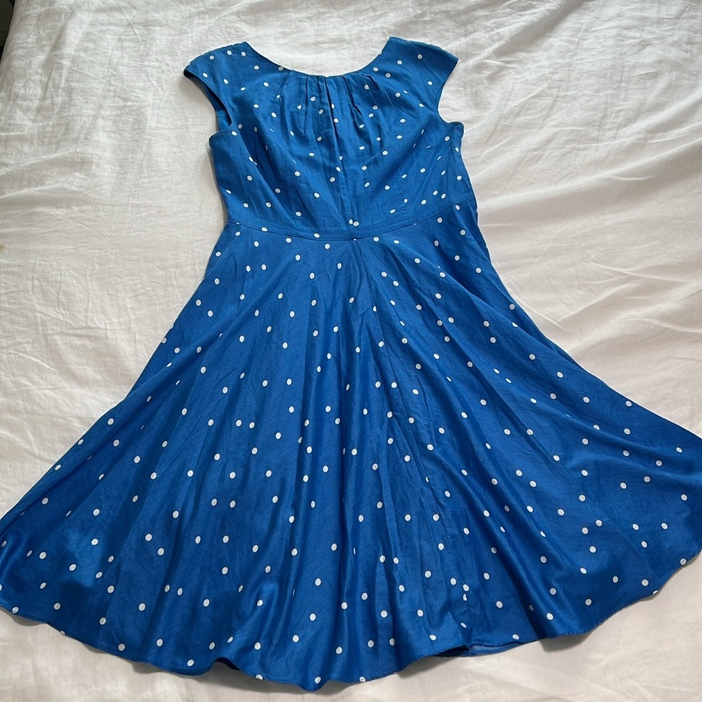 Boden Cap Sleeve Blue Polka Dot Dress- size 6 Long- EUC